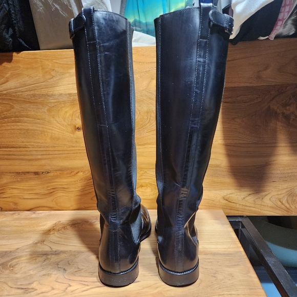 SERGIO ROSSI Black Leather And Elastic Detail Knee Length Boots Size 37½ - Picture 5 of 7